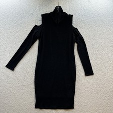Calvin Klein Ribbed Turtle Neck Cold Shoulder Dress Black Long Sleeve Women Sz L
