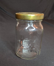 Rare Miniature Mini Mason Jar with Lid Log Cabin Embossed in Glass 4.75 Oz Vtg
