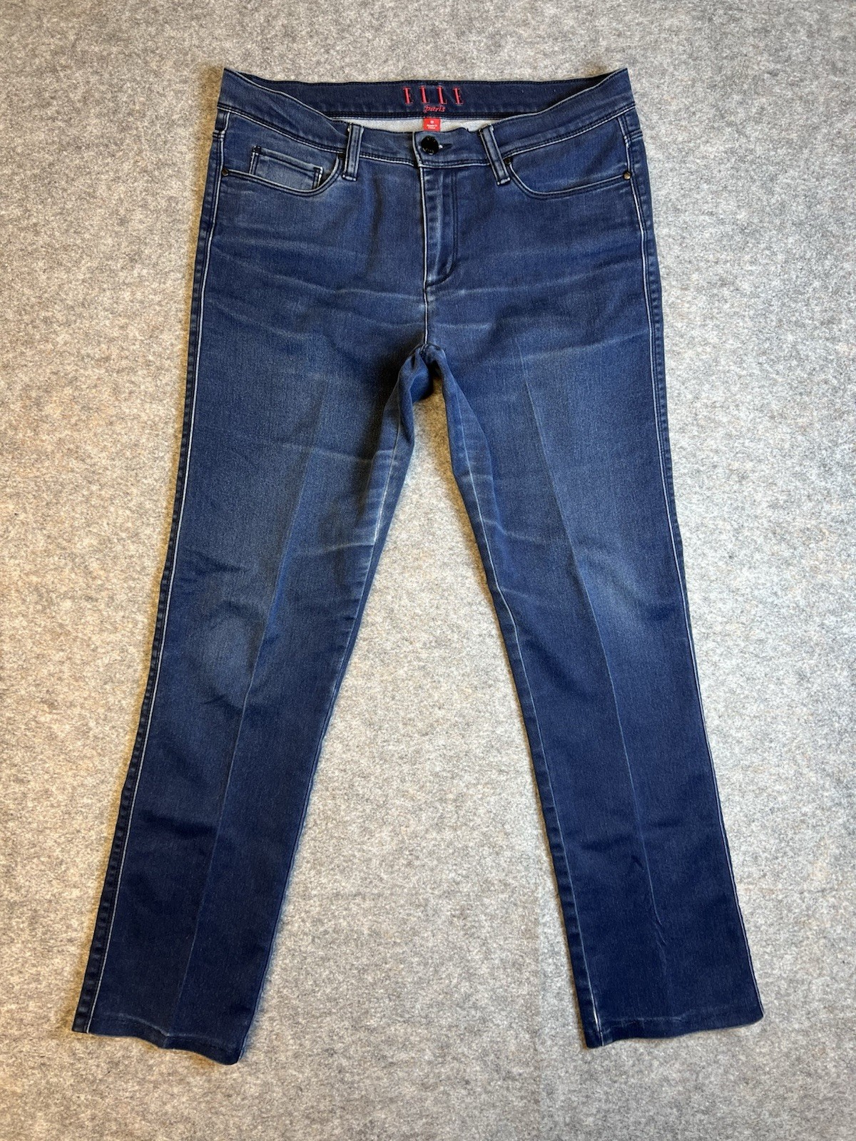 ELLE Straight Leg Jeans Women's 10 Blue Dark Wash Denim Stretch Mid-Rise