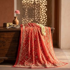 Sanskriti Vintage Red Pure Georgette Silk Dupatta/Stole Hand Embroidery Zardozi