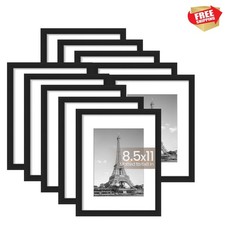 8.5x11 Picture Frame Set of 10, Display Pictures 6x8 with Mat or 8.5x11 Witho...
