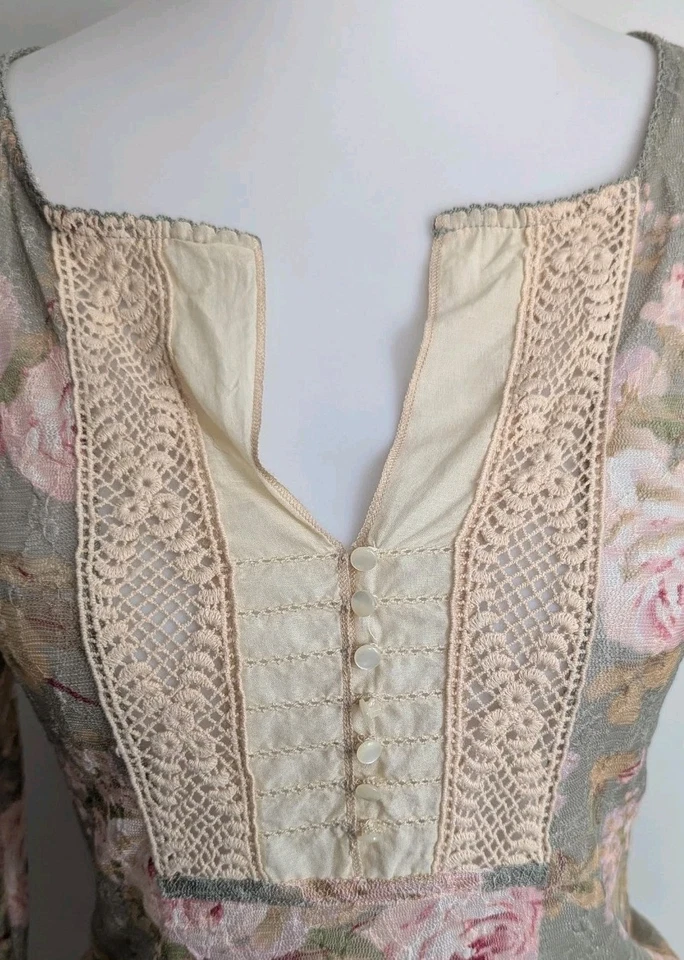 Ralph Lauren Denim Supply Top de Encaje Transparente Crochet Babero Henley Romántico Floral M  Foto 2 de 4