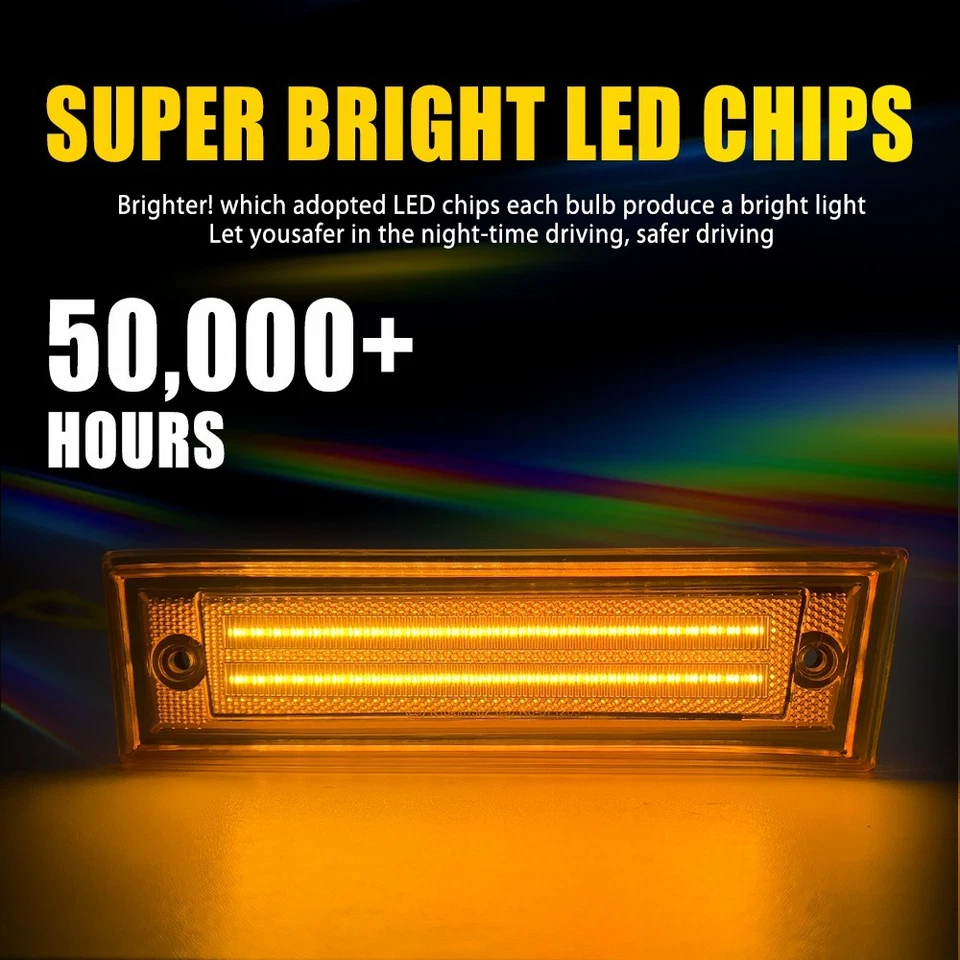 LED Side Marker Lights Front For 1981-1990 GMC Chevy Pickup Truck C10 C20 C2500 - Image 4 of 4