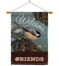 Welcome Chickadee Garden Friends Double-Sided House Flag 28x40 w/ Wood Dowel