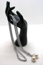 Vintage Sarah Coventry 40" Silver Tone Chain Double Faux Pearl Belt or Necklace