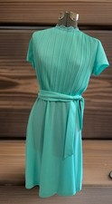 Vintage Blouson Dress Women  s Size Medium Pleated Collar Union Made Aquamarine
