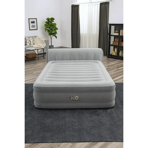 Bestway 6711VE Headboard 18" Queen Air Mattress with Built-in Pump Gray