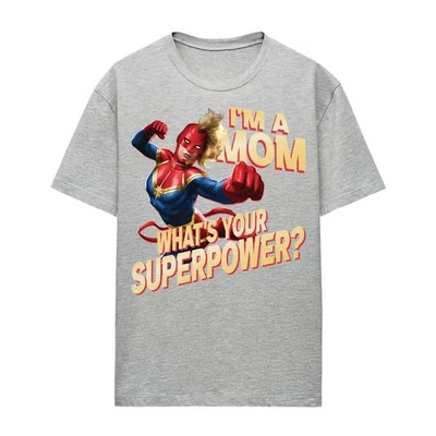 Captain Marvel - "Mom Superpower" T-Shirt für Damen, meliert, Muttertag (TV25550 - Bild 1 von 4