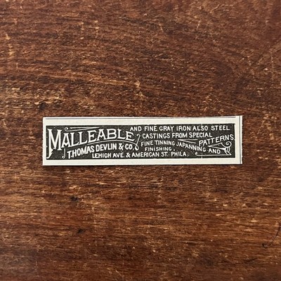 Malleable Iron Thomas Devlin & Co. Philadelphia Original Advertisement AD8-P28