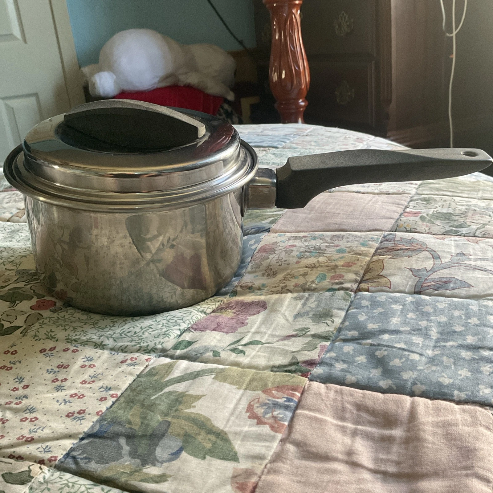 Flint Ware Stainless Steel 1 Quart Sauce Pan Pot With Lid Vtg Made In USA