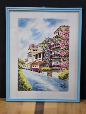 Watercolor of  Mexican Street Scene Signed By Romeo 17x13 Framed