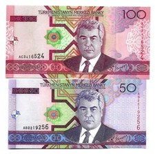 Turkmenistan  P19 50 Manat 2005 UNC & P18 100 Manat 2005 UNC