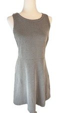 LOFT Black White Textured Knit Fit & Flare Dress Sleeveless Size S Classic