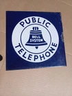 Vintage Bell System Public Telephone Double-Sided Porcelain 11" X 11" Sign.
