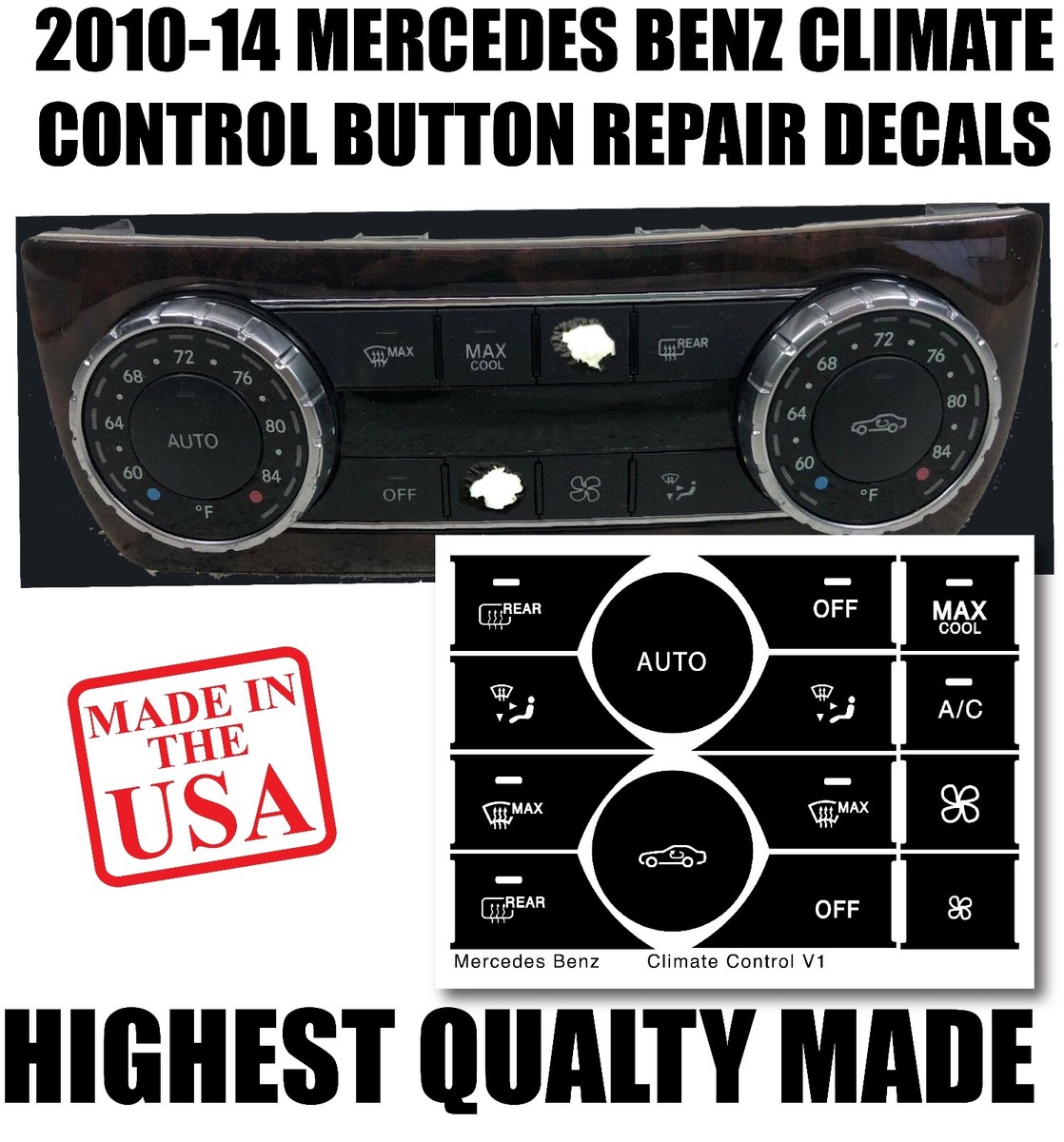 4-Pack Window Switch Button Caps For Mercedes W204 C250 C300 C350 2008-2014 - Black