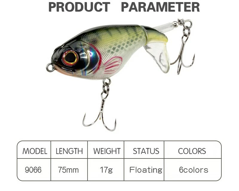 Whopper Plopper 75mm 17g Topwater Rotating Wobbler Crankbait - Lot of 5 colors - Image 4 of 4