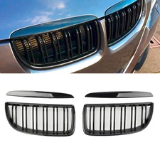 Front Kidney Grille For BMW E90 E91 2005-2008 325i 328i Gloss Black Dual Slat