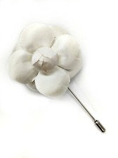 2" Off-White Satin Camellia Flower Brooch Lapel Pin For Men or Women