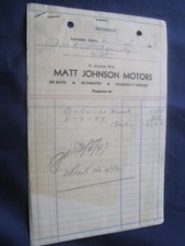 Matt Johnson Motors Invoice Stapled 1949 