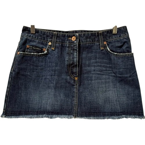 Vintage Dolce & Gabbana Denim Mini Skirt Italia Patch Raw Hem Y2K IT 44 / US 8