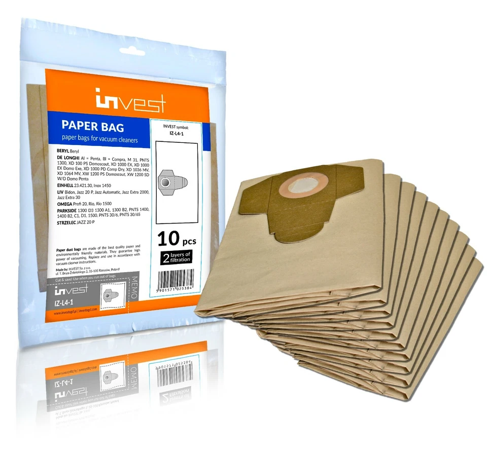 10 Staubsaugerbeutel kompatibel mit Einhell BT-VC 1250 RT-VC 1420 1500 20L usw. - Bild 3 von 4