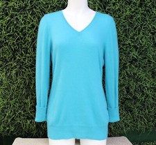 Alex Marie Cashmere Blue Classic V Neck Cashmere Sweater Women's Size Large