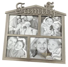 FAMILY metal photo picture frame for 4 photos 9.5"W 9"H Fetco Home Decor 