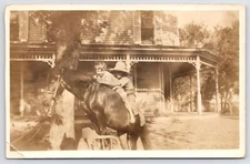 Riverton IA Horse Steps Up On Bench~Whisler Kids Hold On For Dear Life~RPPC 1915