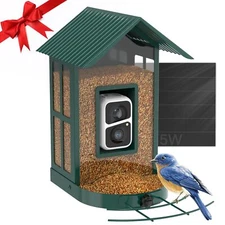 Metal Solar Bird Feeder Camera AI Identify Bird Species Live View Green