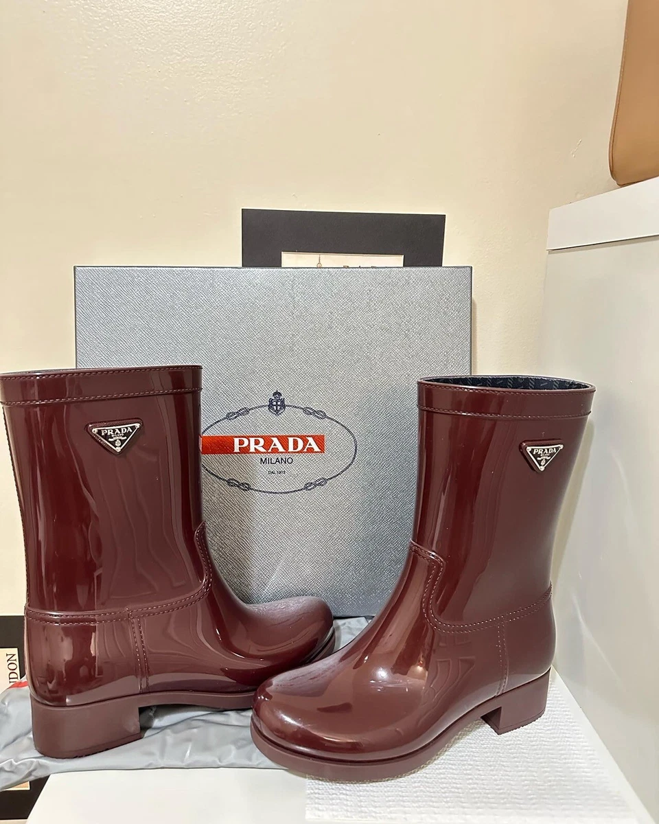 Authentic PRADA SPORT Bordeaux Rubber Women's Boots Sz 36 (US 6)