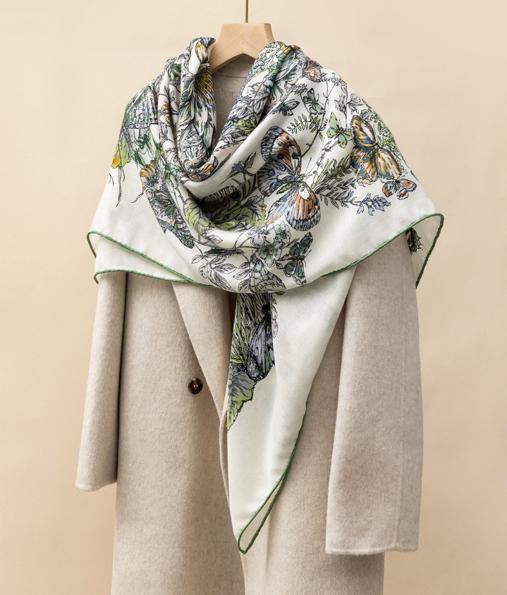 70% Cashmere 30% Silk Butterfly Print Double-Sided Shawl 51