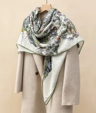 70% Cashmere & 30% Silk Wrap Scarf butterfly Print Double Face Print Shawl 51"