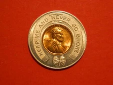 1950-D Penny - Keep Me and Never Go Broke Horseshoe Token Lucky Charm 