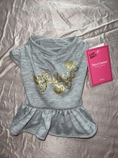 Pet Dress Dog or Cat Juicy Couture Grey Gold Birthday Bling Diva Apparel Small