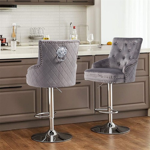 Upholstered Velvet Bar Stools Kitchen Stool Swivel Gas Lift Counter Dining Chair - Picture 4 of 16