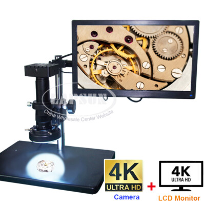 All 4K HDMI Industrial Camera Microscope Set +15.6'' IPS UHD Screen Monitor Lens
