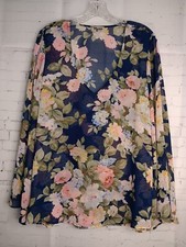 Show Me Your MuMu Hippie Dippie V Neck Floral Navy Sheer Blouse Large (C4)