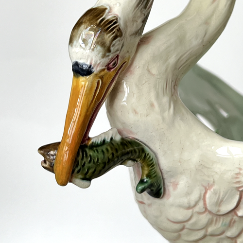 Antique Majolica Vase Center Piece Jardiniere Julius Dressler Heron Fish 1900s - Picture 18 of 24
