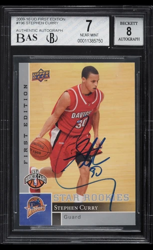 2009 UPPER DECK FIRST EDITION STEPHEN CURRY ROOKIE AUTO #196 BAS BGS 7/8 “30”