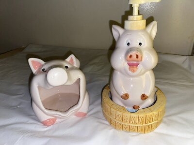 ALLURE 1999 Oinking Pig Soap Dispenser & Fat Pink Pig Piggy sponge