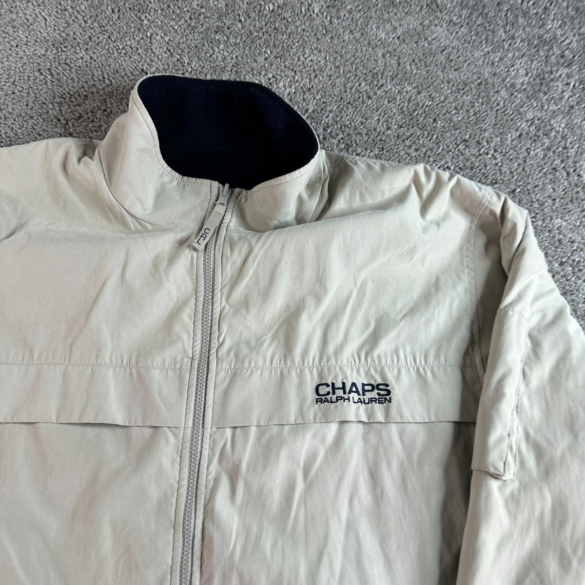 VINTAGE Ralph Lauren Chaps Jacket Mens XXL Beige Blue VINTAGE Ralph Lauren Chaps Jacket Mens XXL Beige Blue