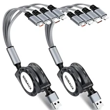 2 Pack Retractable 4 In 1 Multiple USB Charging Cord for iPhone Android