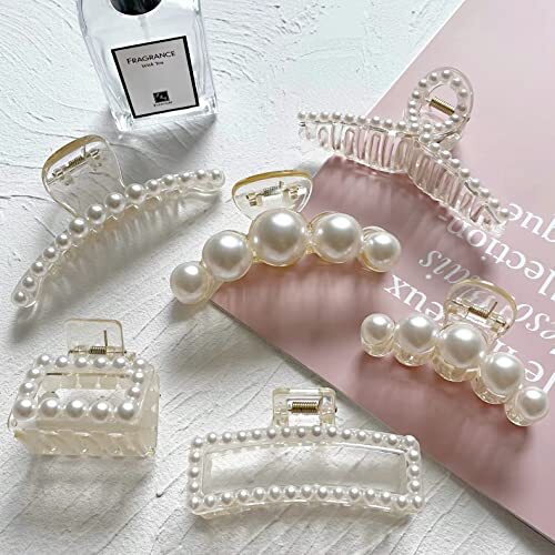 Faux Pearl Hair Claw Clip Crystal Beads Non Slip Strong Hold Elegant Styling Pearl Hair Claw Clip for Women - Strong Hold Non-Slip Metal  main image 2