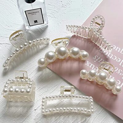 6 Pcs Large Pearl Claw Clips for Thick Hair for Wedding  display picture 1