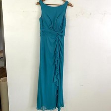 AZAZIE blue teal high neck ruffle slit maxi bridesmaids dress
