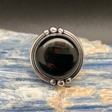 925 Sterling Silver Black Onyx Round Shape Handmade 100 Genuine Ring