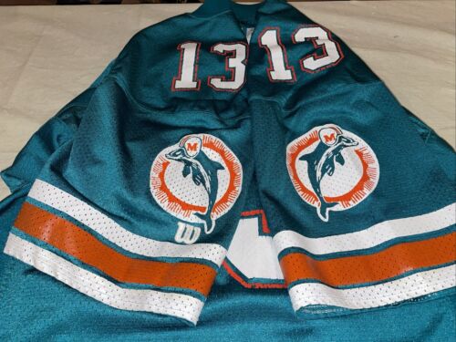 Autentica maglia Dan Marino Miami Dolphins Wilson cucita pulita uomo 44 USA - Foto 4 di 9