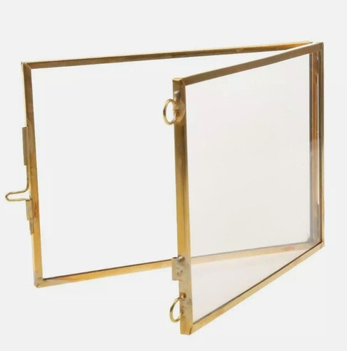 Antique Brass & Glass Hanging Floating Picture Photo Frame 3.5 x 5 inch - Picture 5 of 9