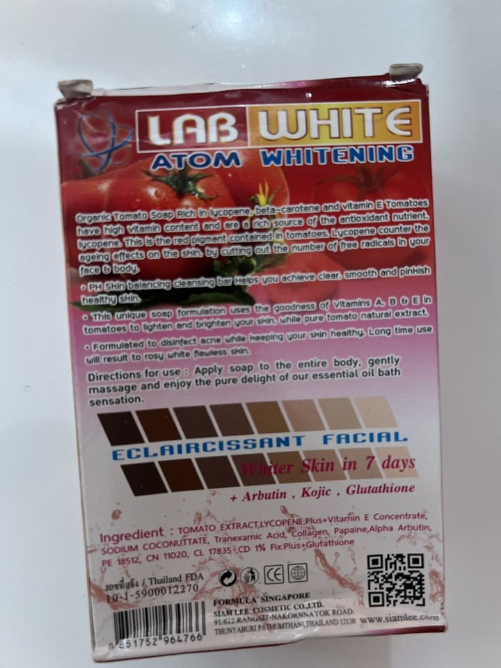 2 x Bar Skin Lightening Extract Lab White Atom Tomato Soap 160G