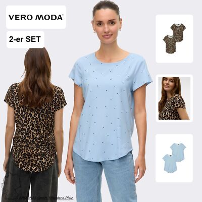 VERO MODA 2er-SET T-Shirt Rundhals mit Kurzarm und Muster 